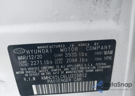 2020 Hyundai Ioniq Hybrid Blue z USA, uszkodzony, nr VIN KMHC65LC6LU215812